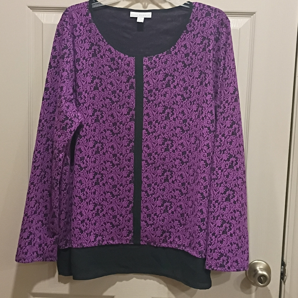 Dana Buchman Sweater Long Sleeve PLUS SIZE Pullover Scoop Neck Chiffon Hem XXL